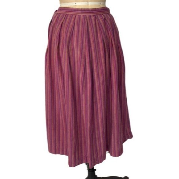 Vintage Womens Adini Pink Long Striped Cotton Skirt with Buttons Size Large 13 - Picture 2 of 4